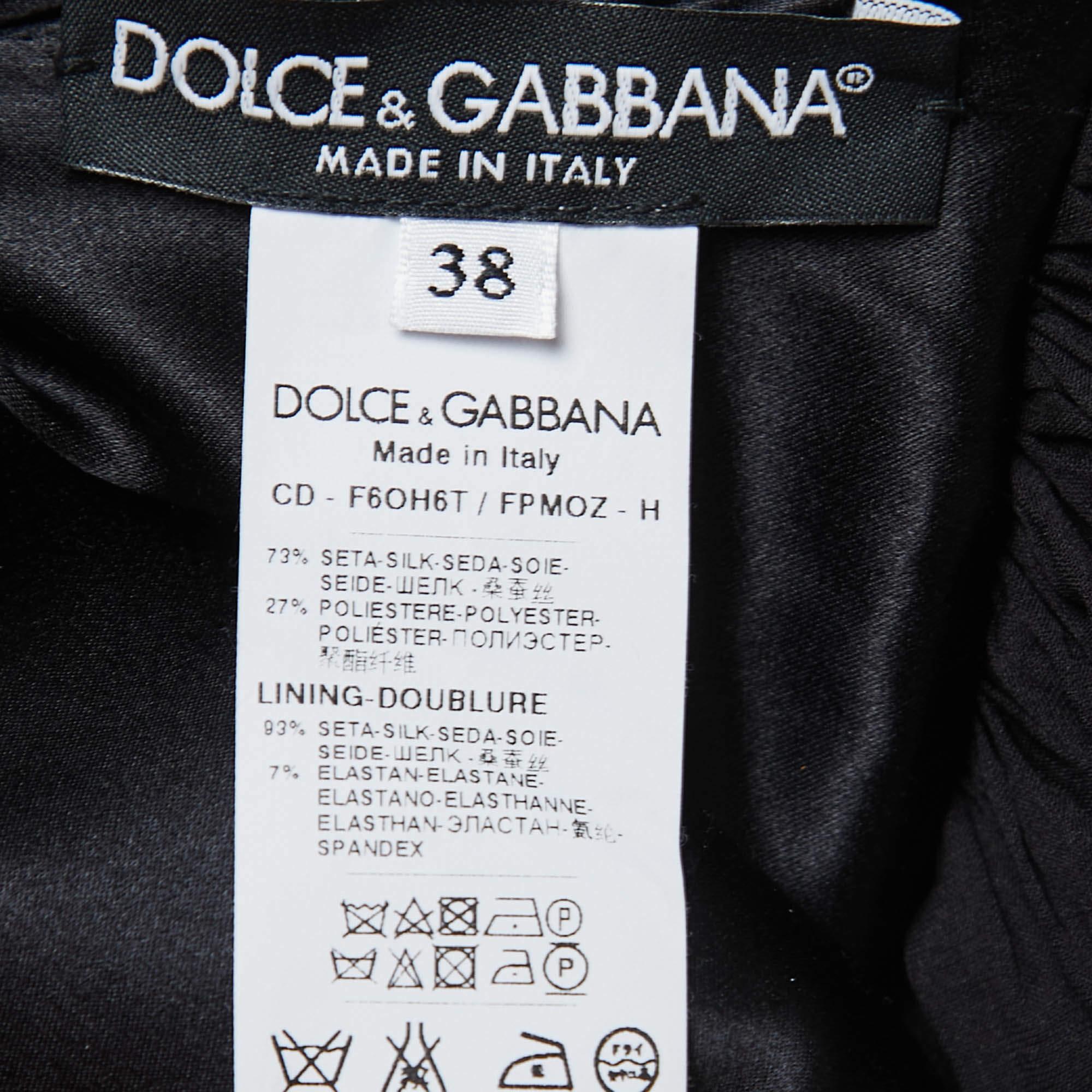 Dolce & Gabbana Black Floral & Key Printed Silk Maxi Dress S 3