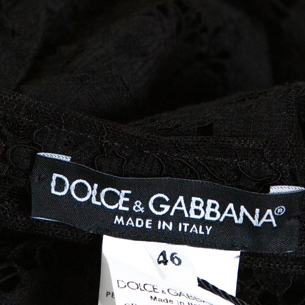 Dolce & Gabbana Black Floral Lace Bee Appliqued Shift Dress L In New Condition In Dubai, Al Qouz 2