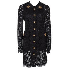Dolce 
Gabbana Black Floral Lace Bee Appliqued Shift Dress L