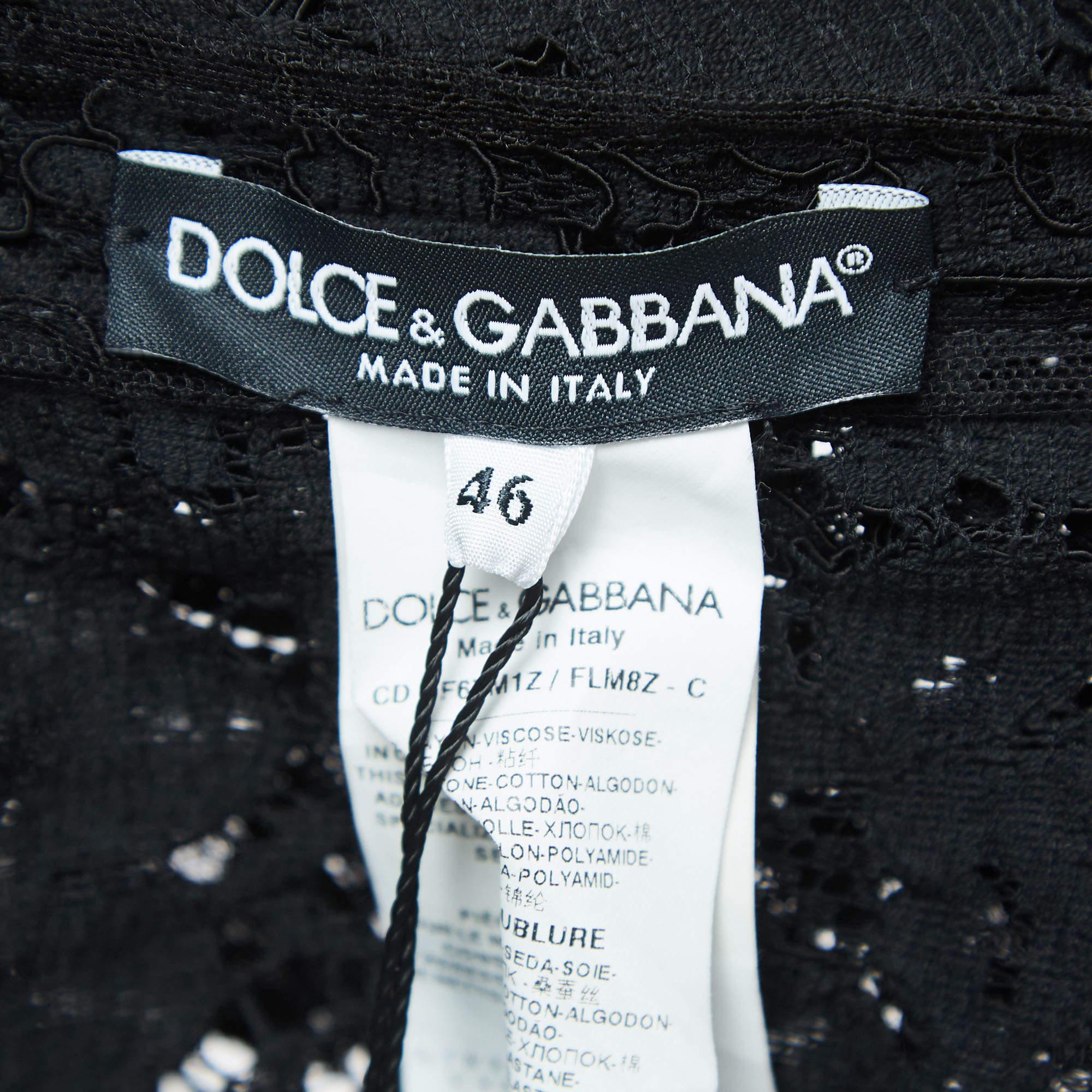 Women's Dolce & Gabbana Black Floral Lace Bee Embellished Detail Mini Dress L