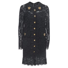 Dolce & Gabbana Black Floral Lace Bee Embellished Detail Mini Dress L