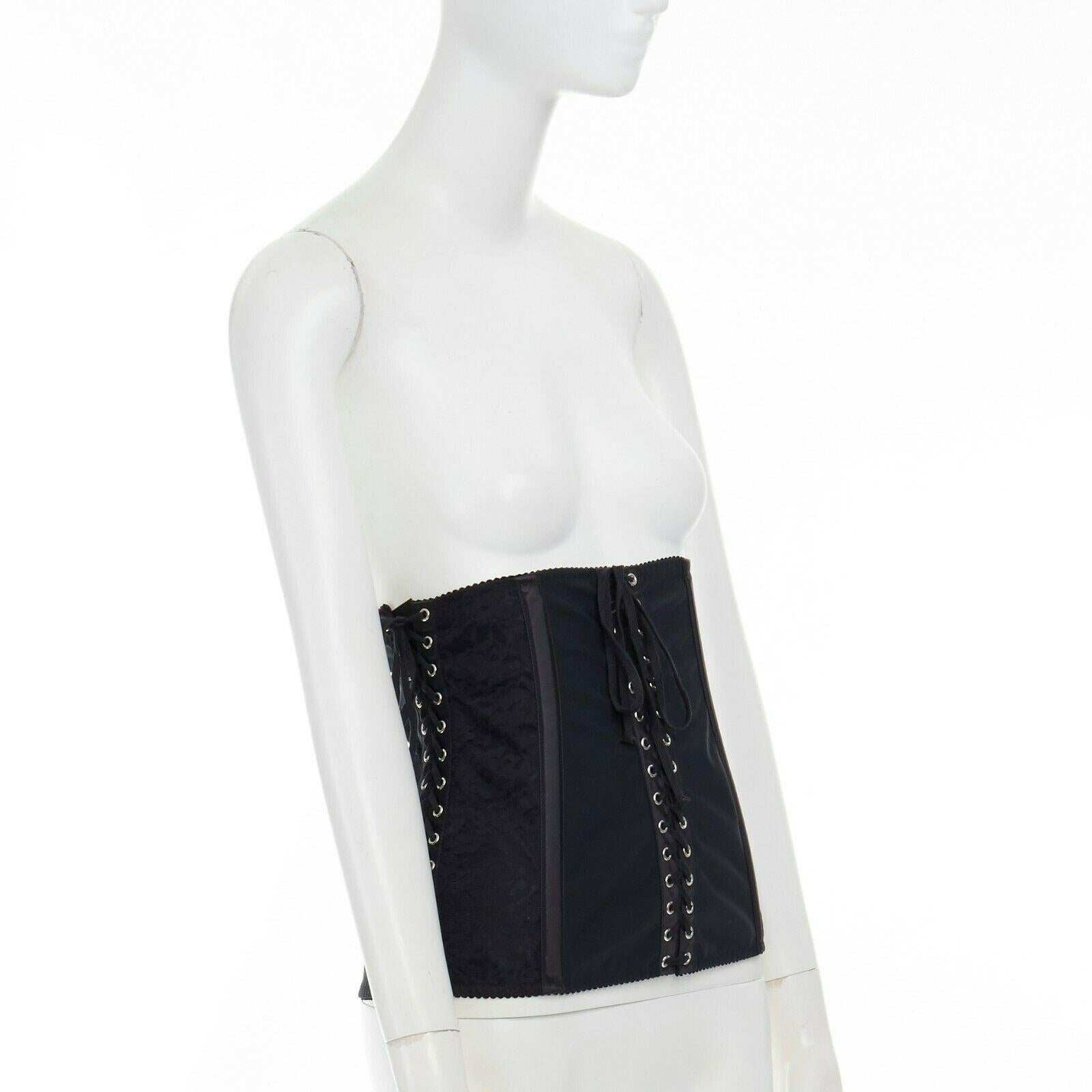 Women's DOLCE GABBANA black floral lace boned laced up corset belt IT42 M