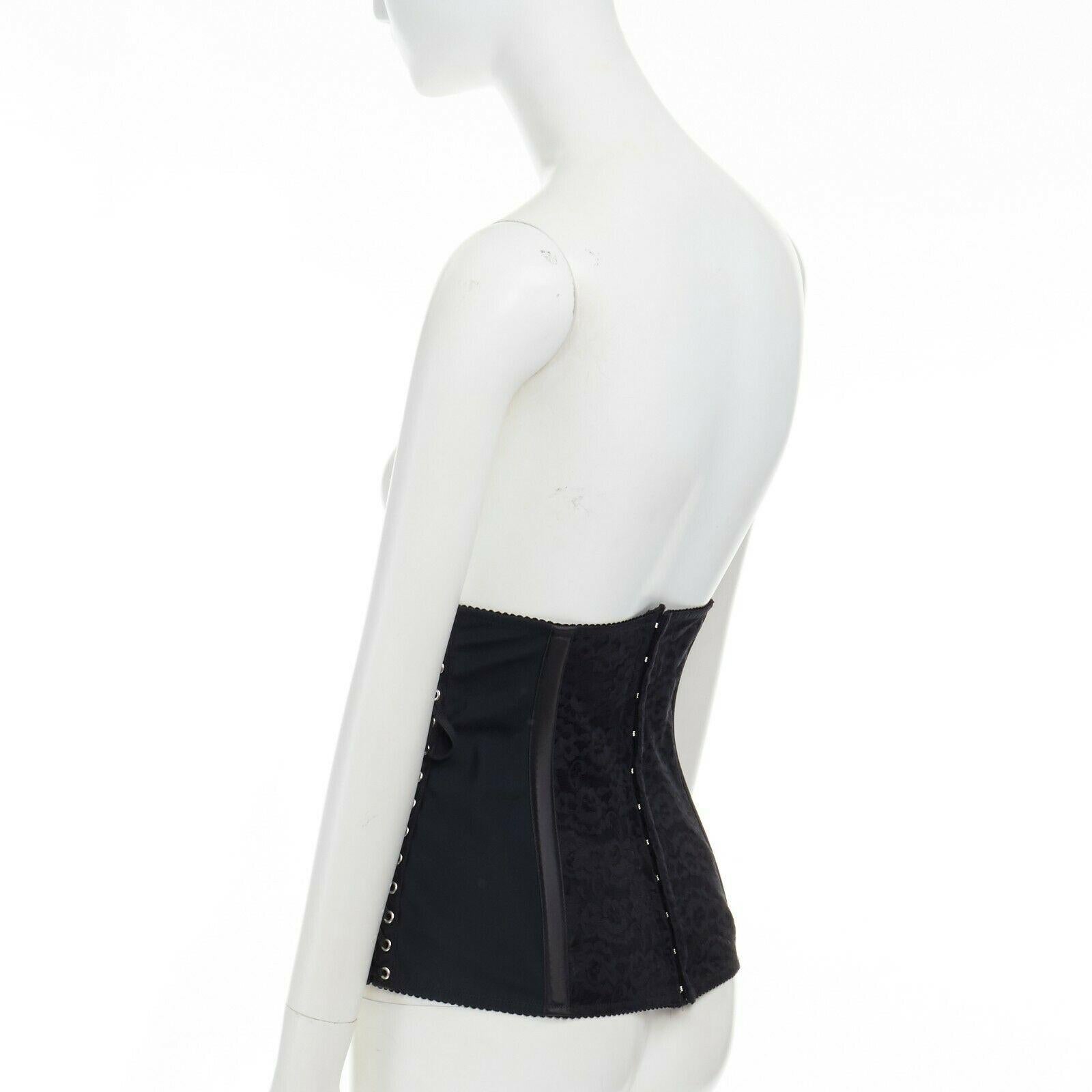 DOLCE GABBANA black floral lace boned laced up corset belt IT42 M 3