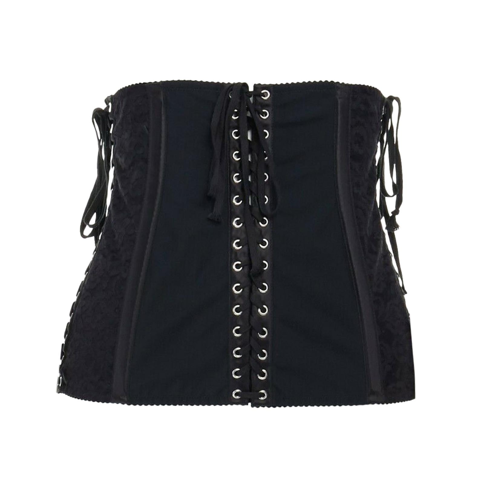 DOLCE GABBANA black floral lace boned laced up corset belt IT42 M