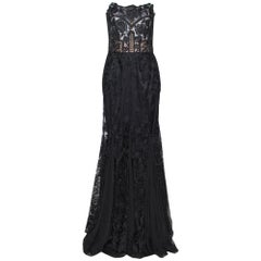 Dolce & Gabbana Black Floral Lace Bustier Detail Strapless Gown M