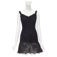DOLCE GABBANA black floral lace flared skirt little black dress IT38 XS