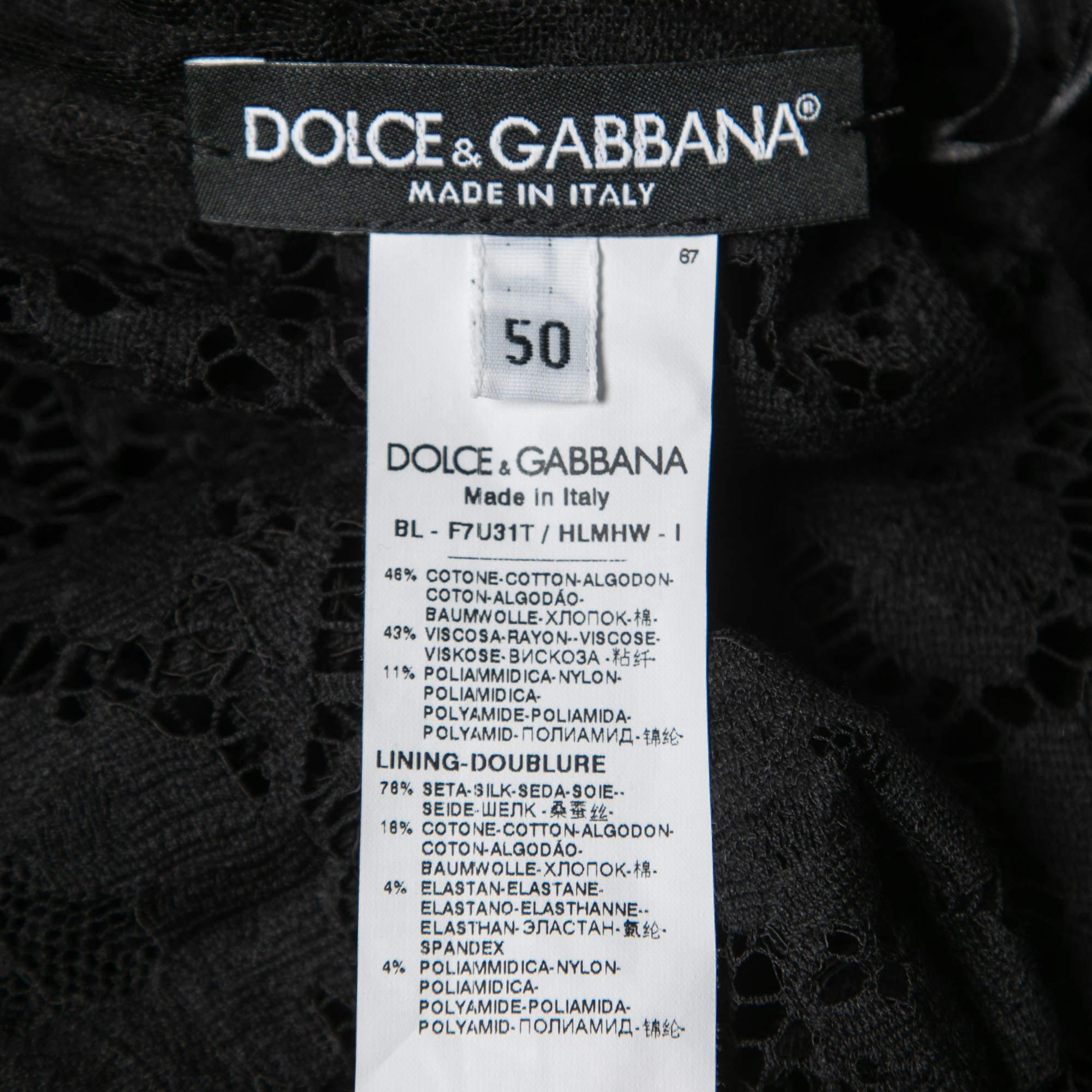 Women's Dolce & Gabbana Black Floral Lace Long Sleeve Top XL