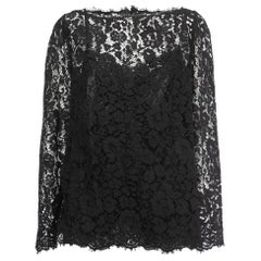 Dolce & Gabbana Black Floral Lace Long Sleeve Top XL