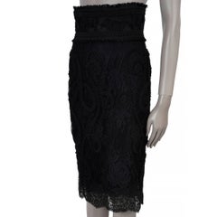 DOLCE & GABBANA black FLORAL LACE MESH EMBROIDERED HIGH WAISTED Skirt S