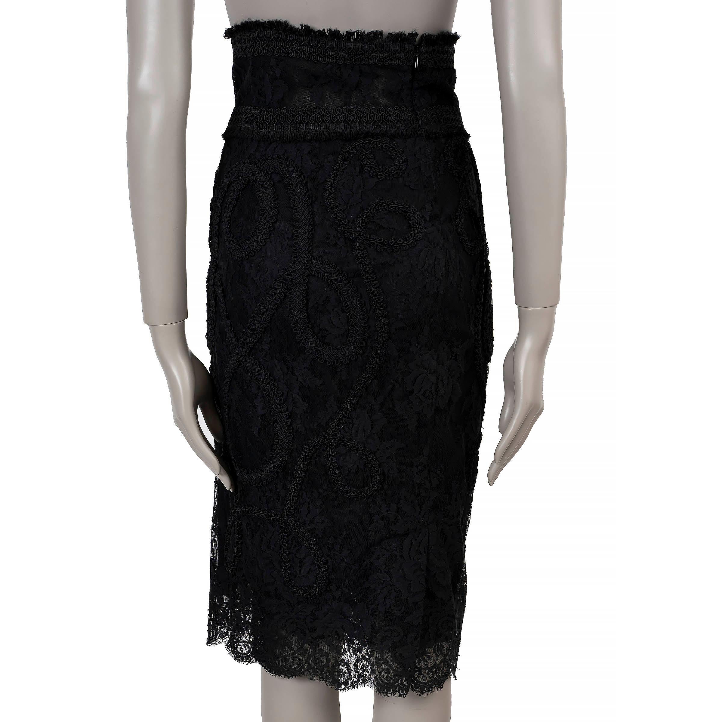 Black DOLCE & GABBANA black FLORAL LACE MESH EMBROIDERED HIGH WAISTED Skirt S For Sale