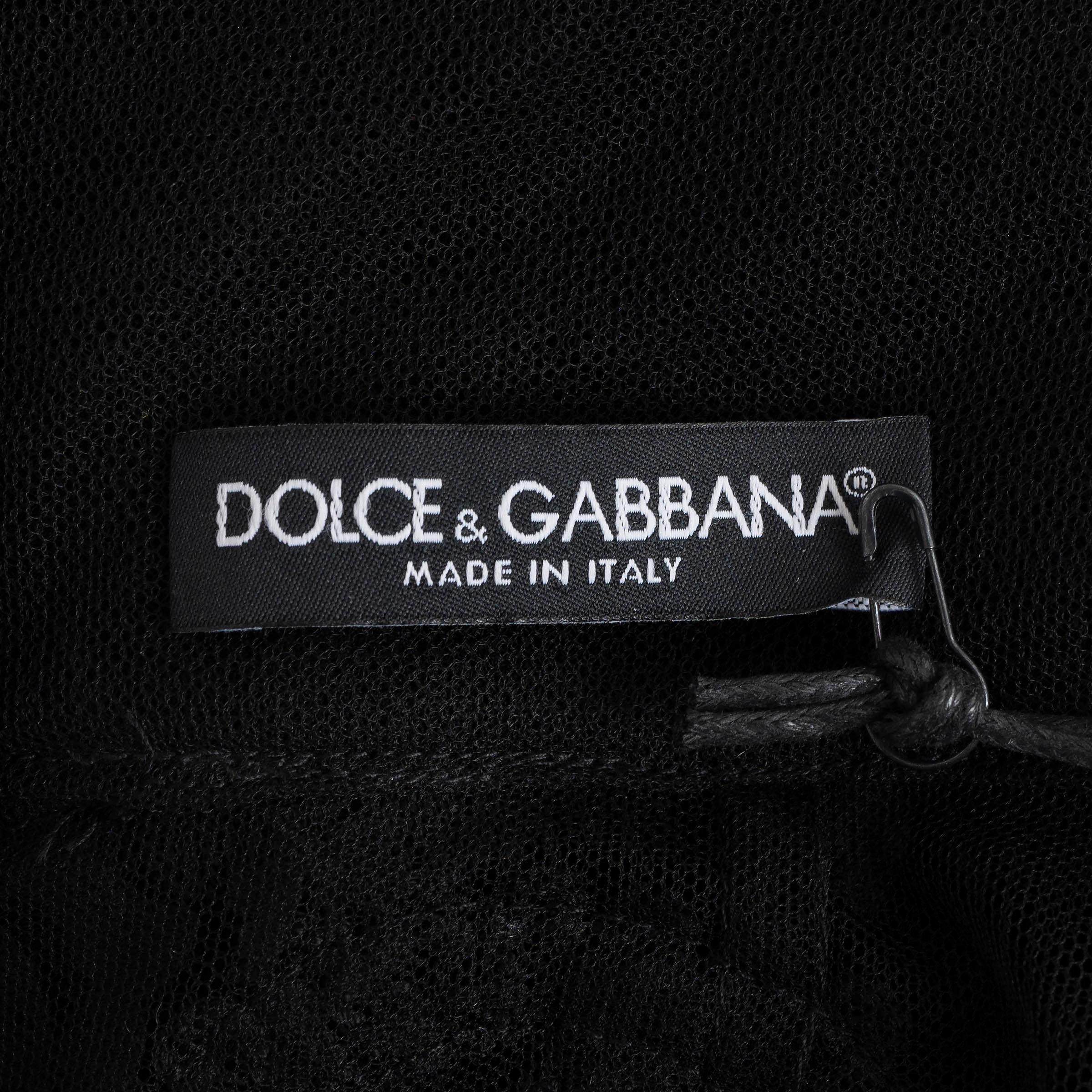 DOLCE & GABBANA black FLORAL LACE MESH EMBROIDERED HIGH WAISTED Skirt S For Sale 2