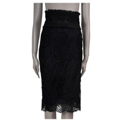 DOLCE & GABBANA Schwarzer schwarzer FLORAL LACE MESH VERbrochener HIGH WAISTED Rock S