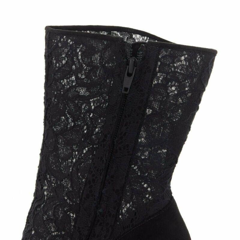 DOLCE GABBANA noir dentelle florale maille chaussette daim escarpin design bottine courte EU39 en vente 5