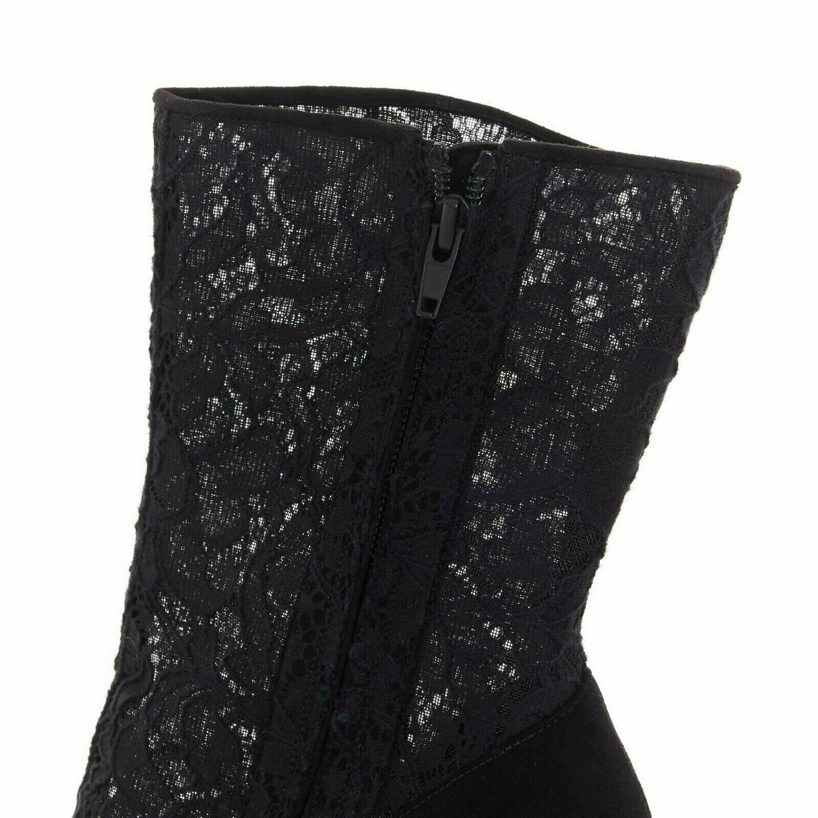 DOLCE GABBANA black floral lace mesh sock suede pump design short bootie EU39 2