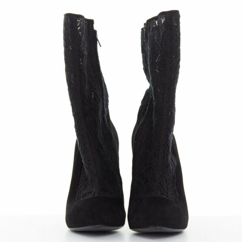Noir DOLCE GABBANA noir dentelle florale maille chaussette daim escarpin design bottine courte EU39 en vente