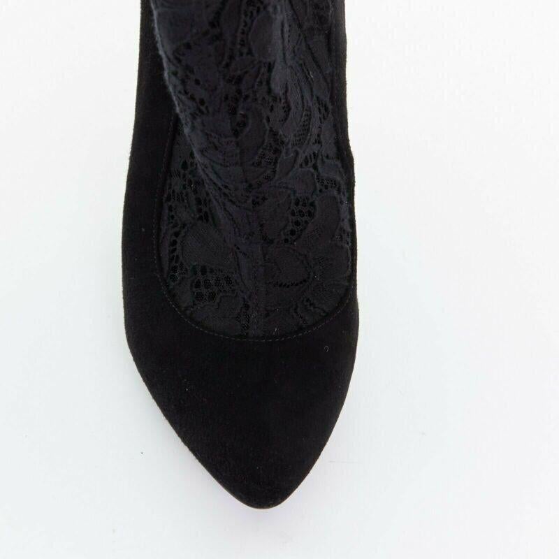 DOLCE GABBANA noir dentelle florale maille chaussette daim escarpin design bottine courte EU39 en vente 2