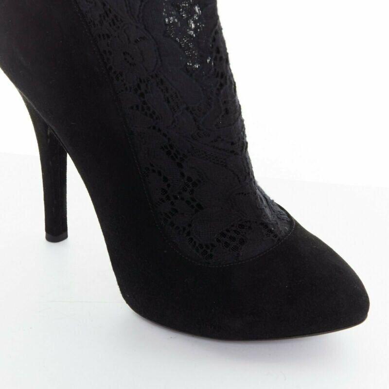 DOLCE GABBANA noir dentelle florale maille chaussette daim escarpin design bottine courte EU39 en vente 3
