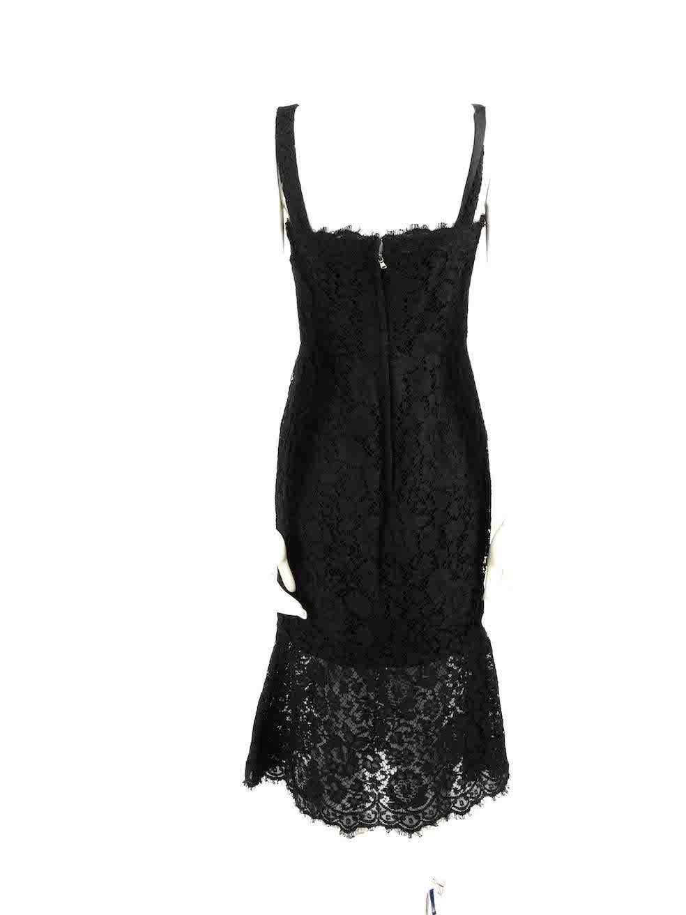 Dolce & Gabbana Black Floral Lace Midi Dress Size XS In Good Condition For Sale In London, GB