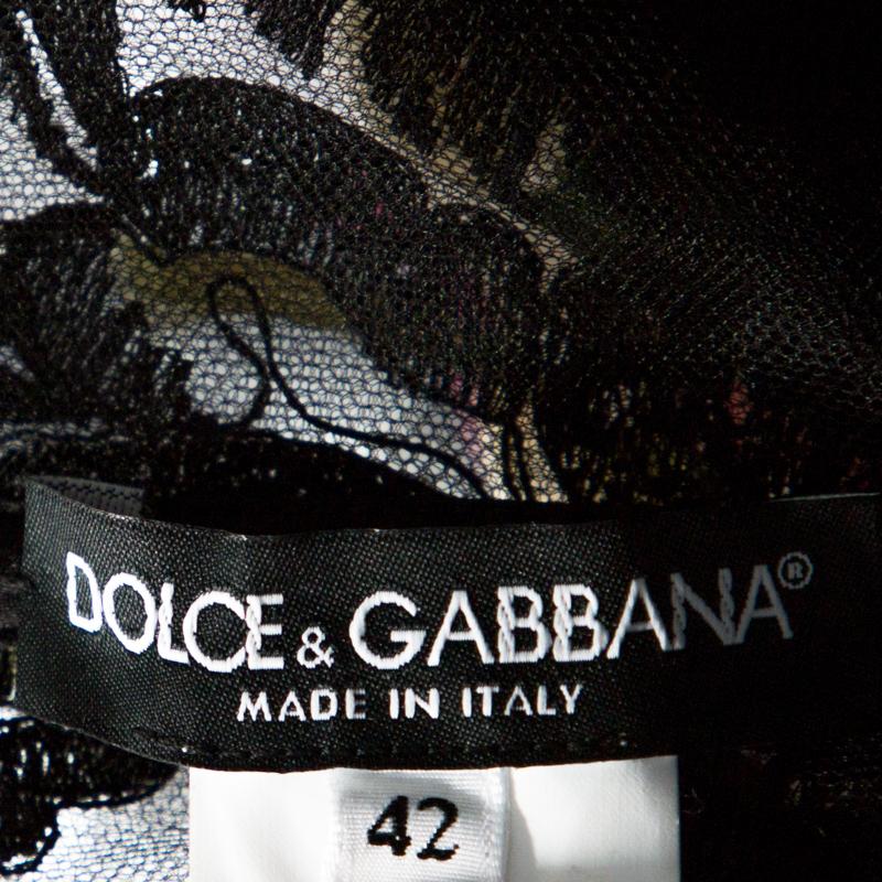 Dolce & Gabbana Black Floral Lace Overlay Strapless Ball Gown M 1