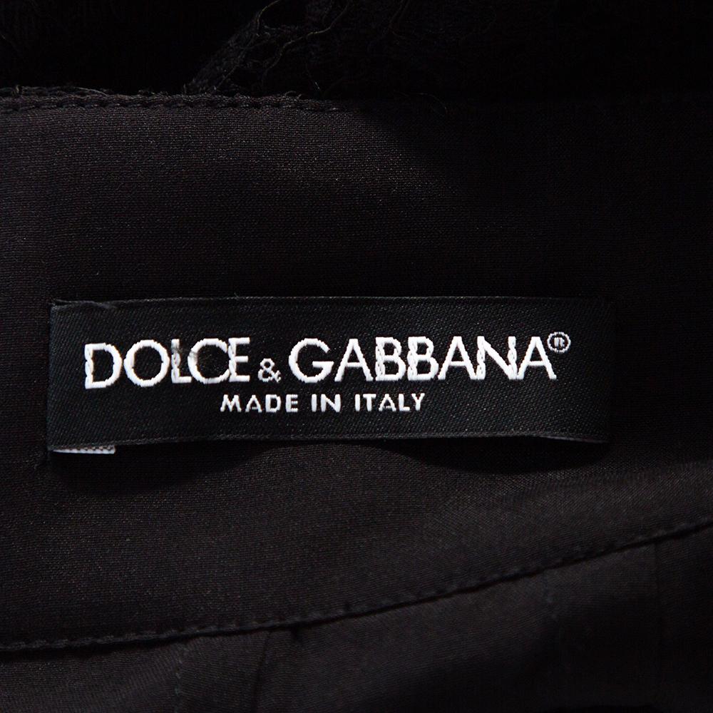 Dolce & Gabbana Black Floral Lace Pencil Skirt M 2