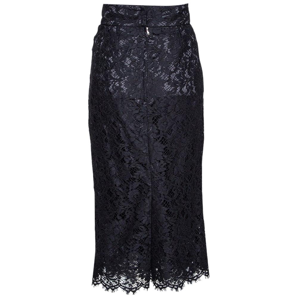 Dolce & Gabbana Black Floral Lace Pencil Skirt M