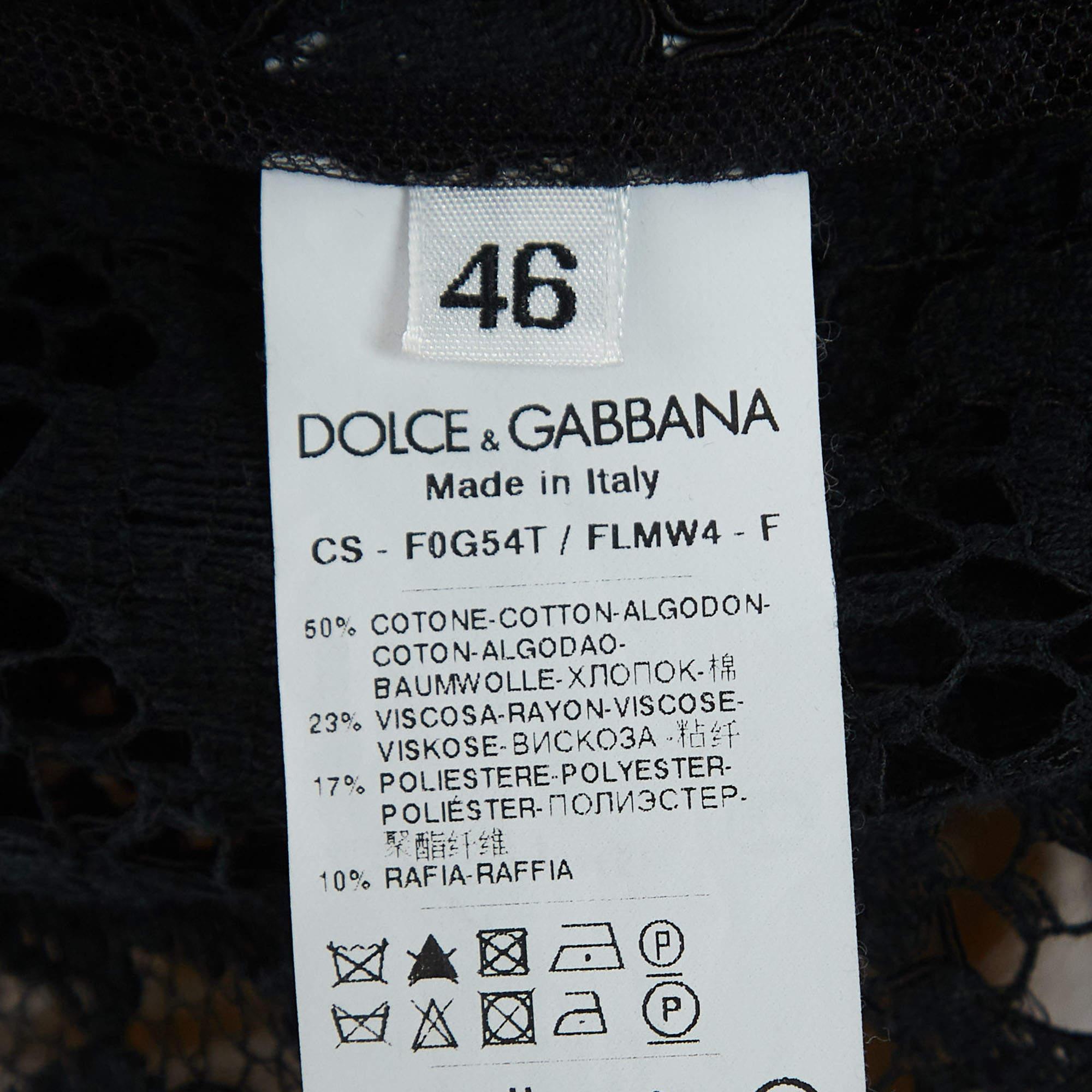 Women's Dolce & Gabbana Black Floral Lace Raffia Trimmed Cape Coat L
