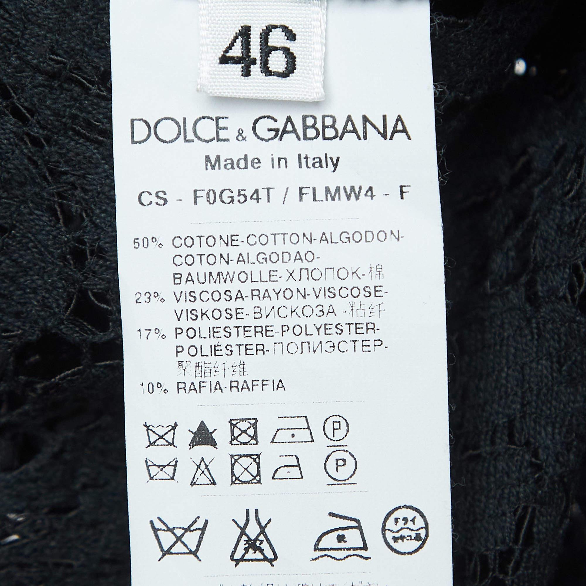 Dolce & Gabbana Black Floral Lace Raffia Trimmed Cape Coat L 1
