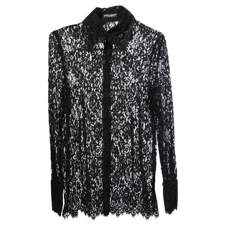 Dolce & Gabbana Black Floral Embroidery Men Long Sleeves GOLD Shirt