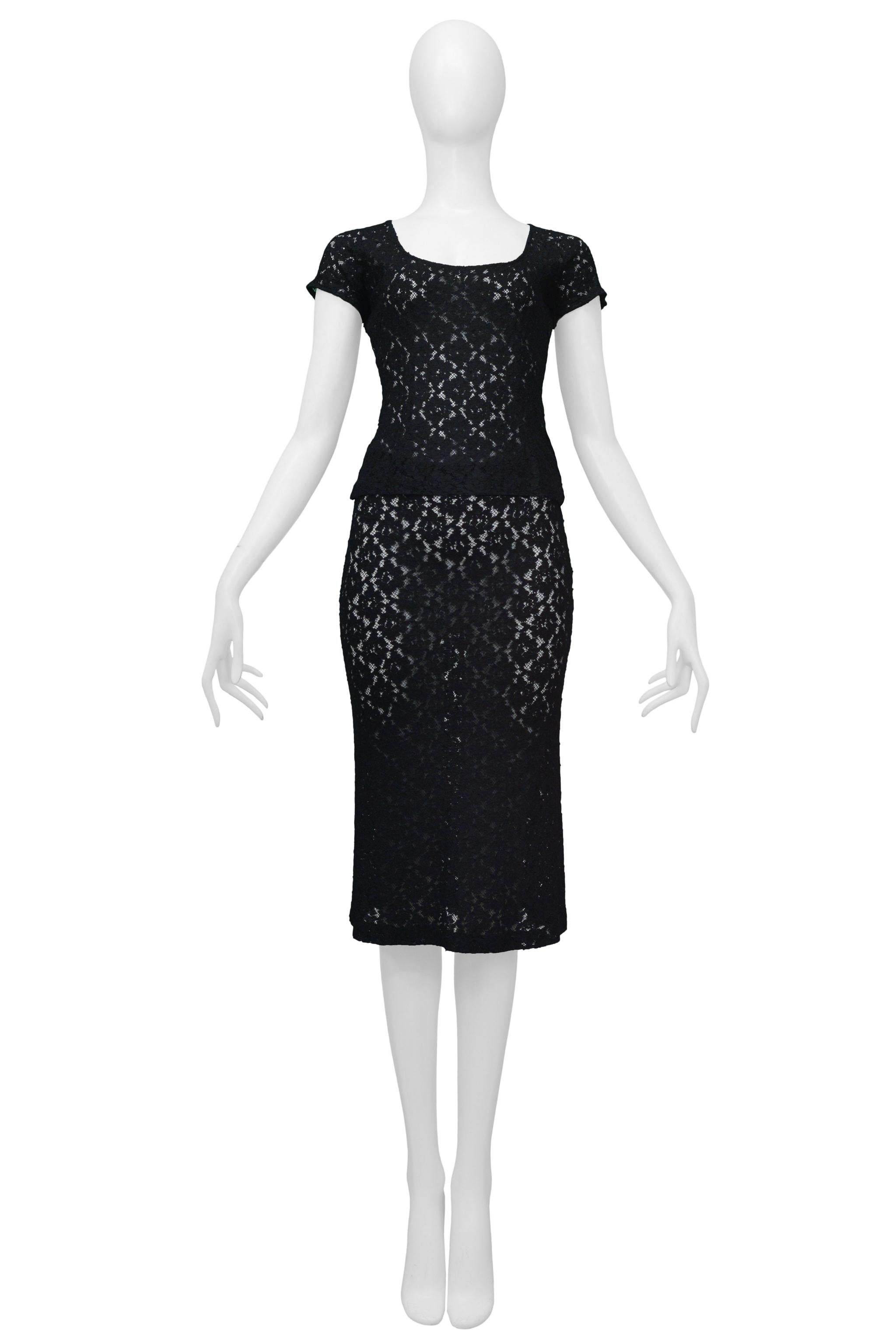 Dolce & Gabbana Black Floral Lace Top And Skirt Ensemble 1990s For Sale 2