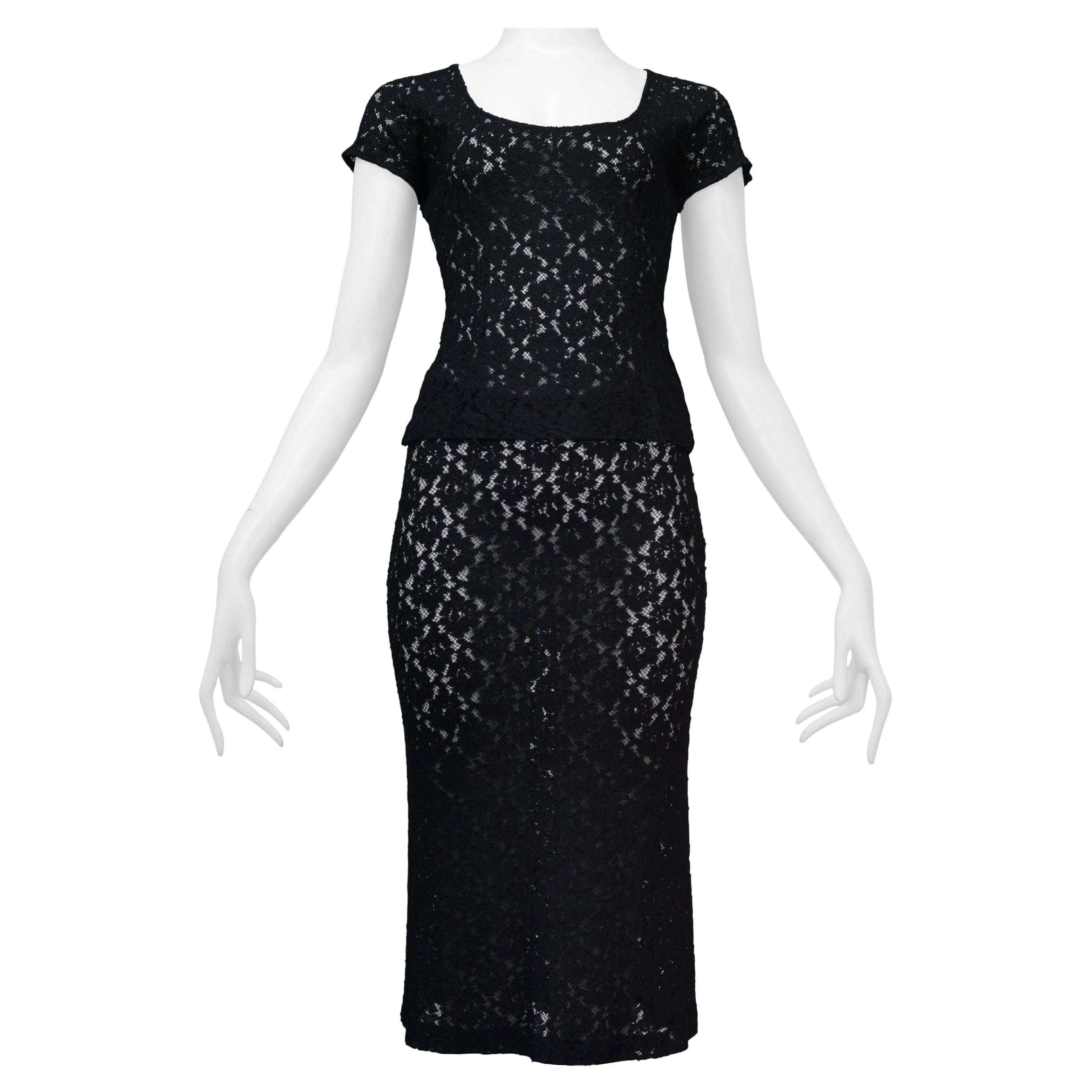 Dolce & Gabbana - Top e gonna in pizzo floreale nero anni '90