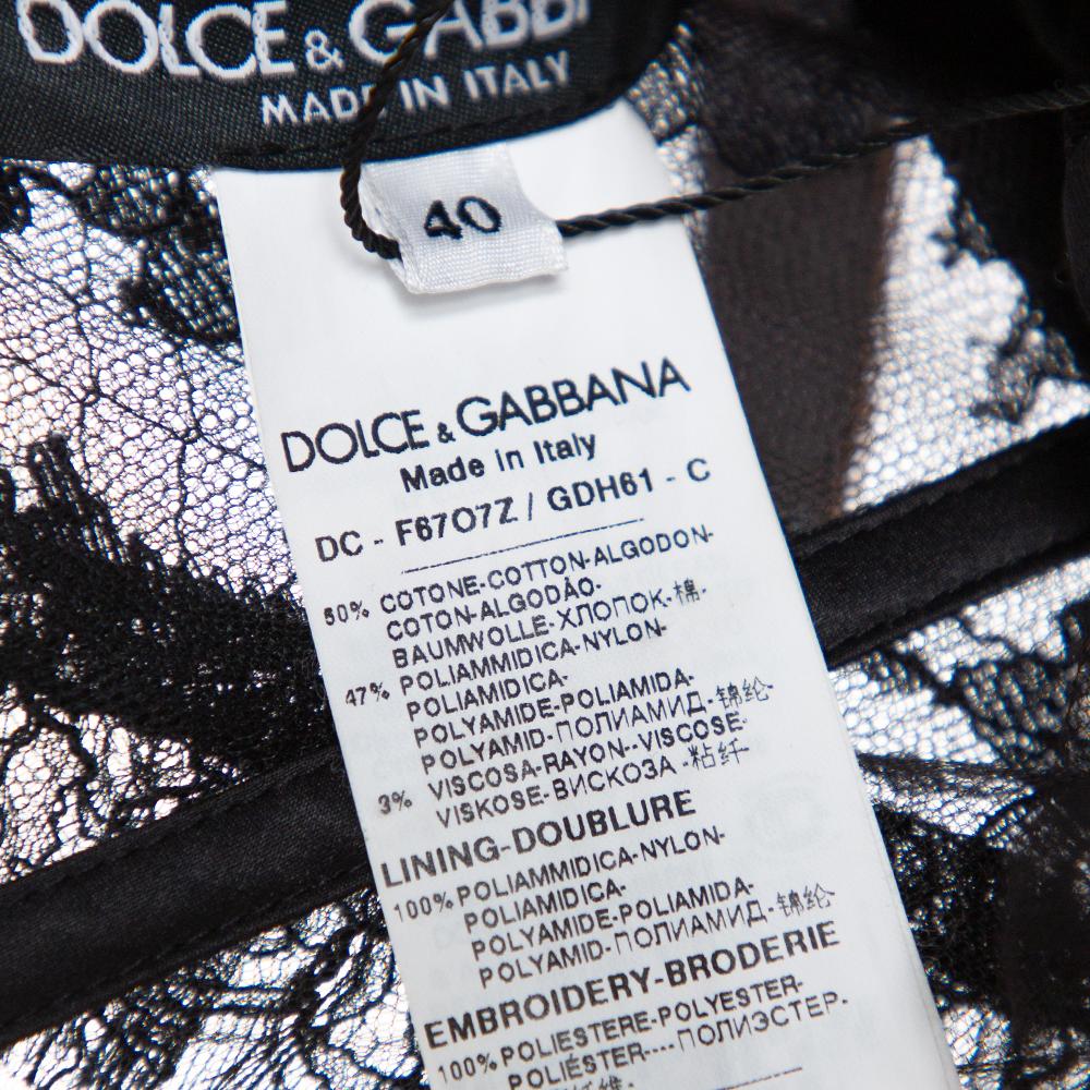 Dolce & Gabbana Vestido de noche de encaje floral negro y tul adornado con lentejuelas 1