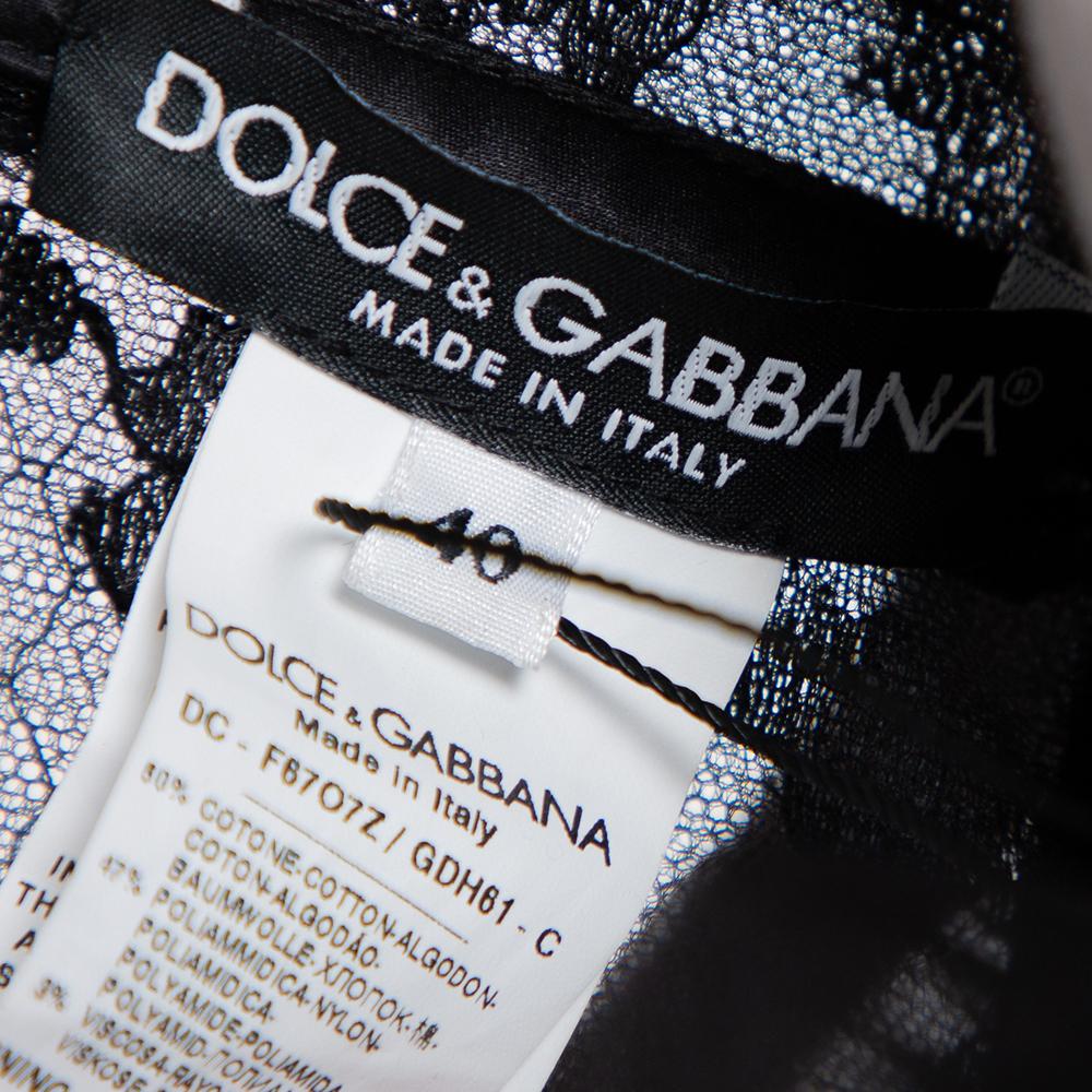 Dolce & Gabbana Vestido de noche de encaje floral negro y tul adornado con lentejuelas 2
