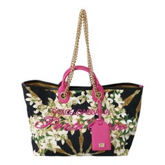 Dolce & Gabbana Black Floral Porto Cervo CAPRI tote bag