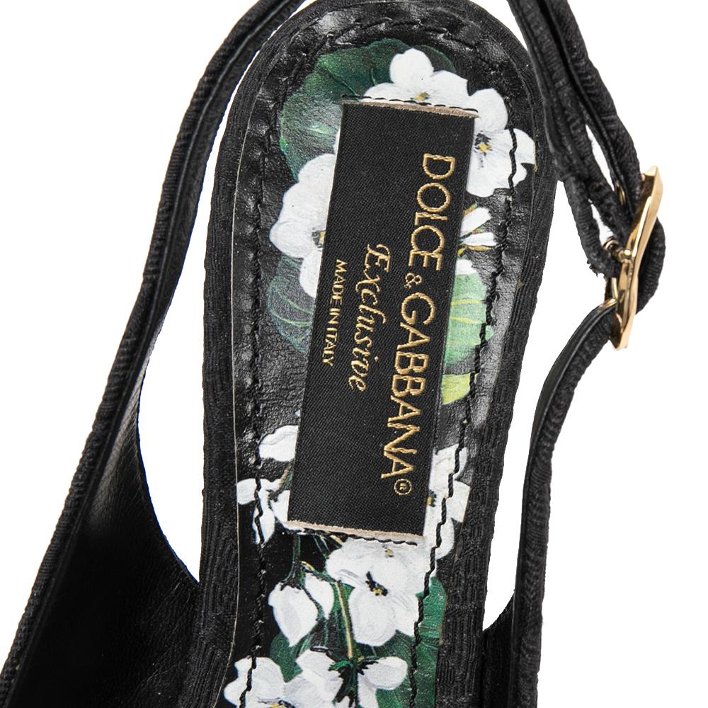 Dolce & Gabbana Black Floral Print Brocade Crystals Exclusive Slingback Sandals  2