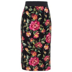 Dolce & Gabbana Black Floral Print Cady Pencil Skirt M
