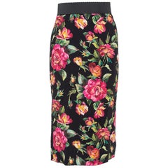 Dolce & Gabbana Black Floral Print Cady Pencil Skirt S