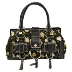 Used Dolce & Gabbana Black Floral Print Canvas and Leather Frame Satchel