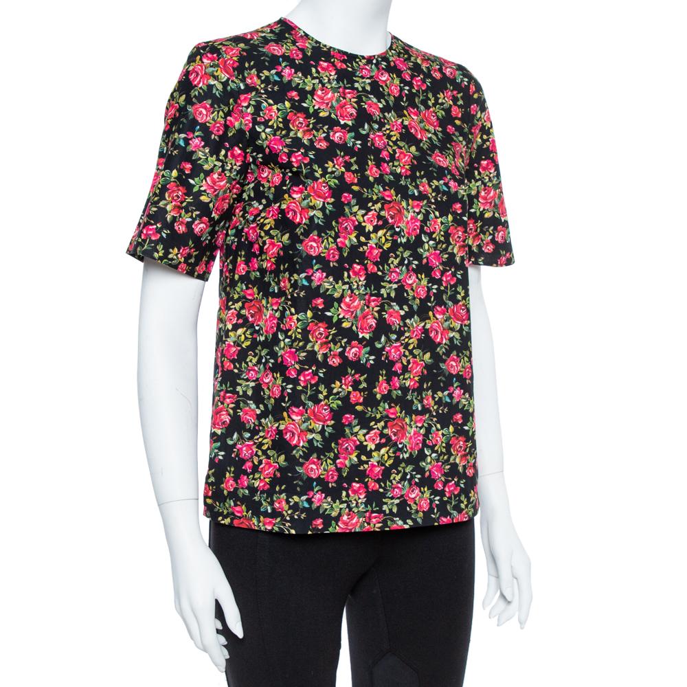 Dolce & Gabbana Black Floral Print Cotton Top Size S In New Condition In Dubai, Al Qouz 2