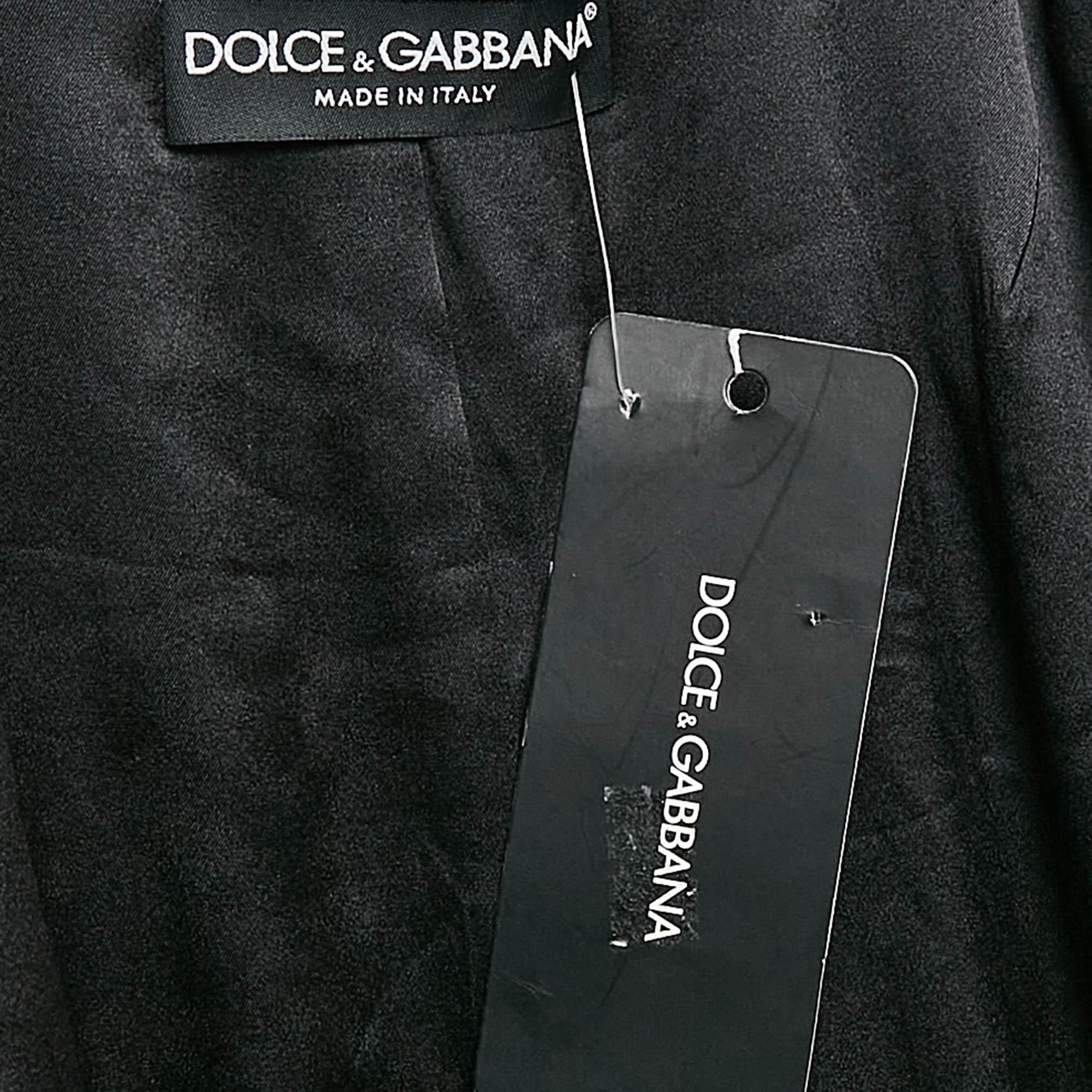 Dolce & Gabbana Black Floral Print Crepe Blazer M For Sale 1