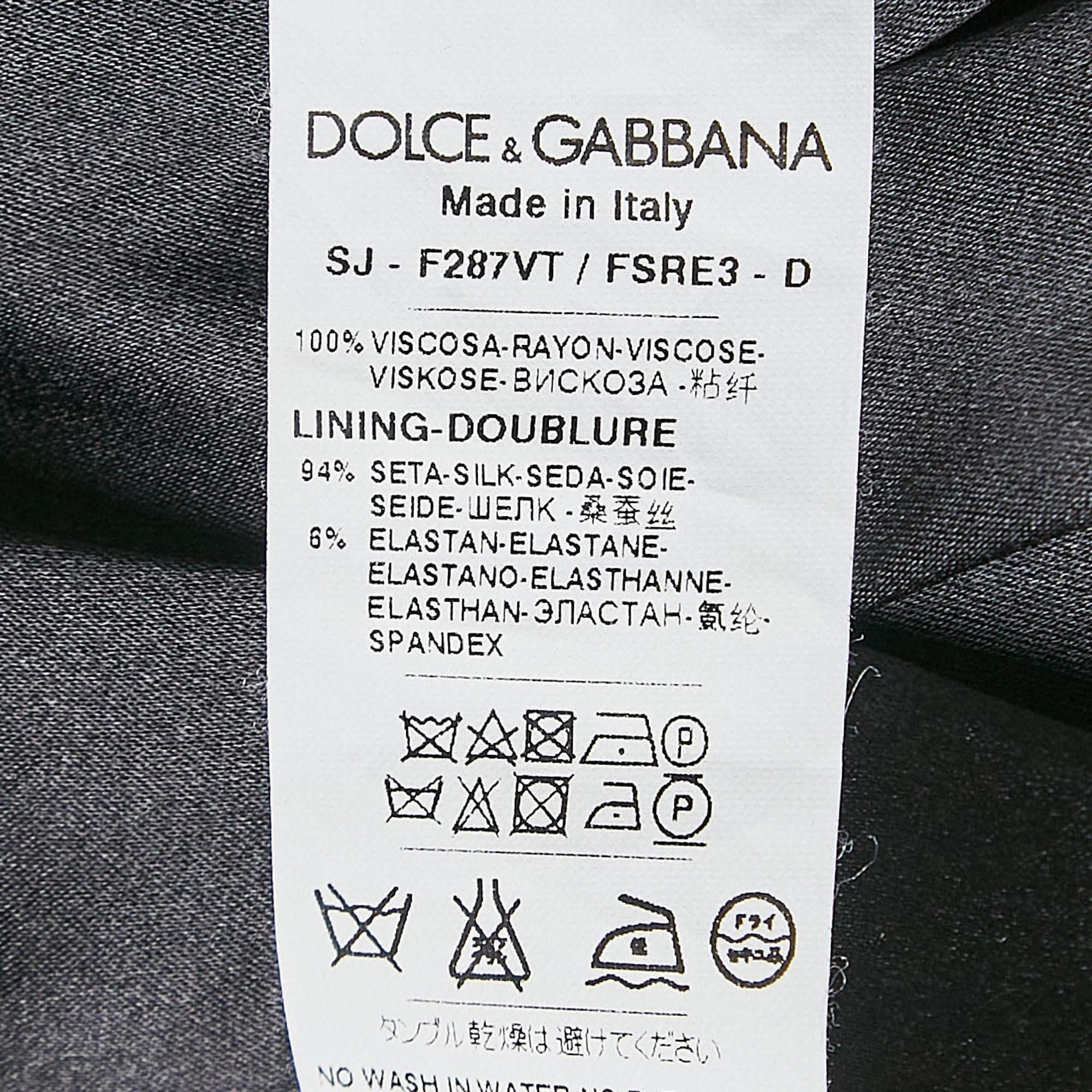 Dolce & Gabbana Black Floral Print Crepe Blazer M For Sale 3