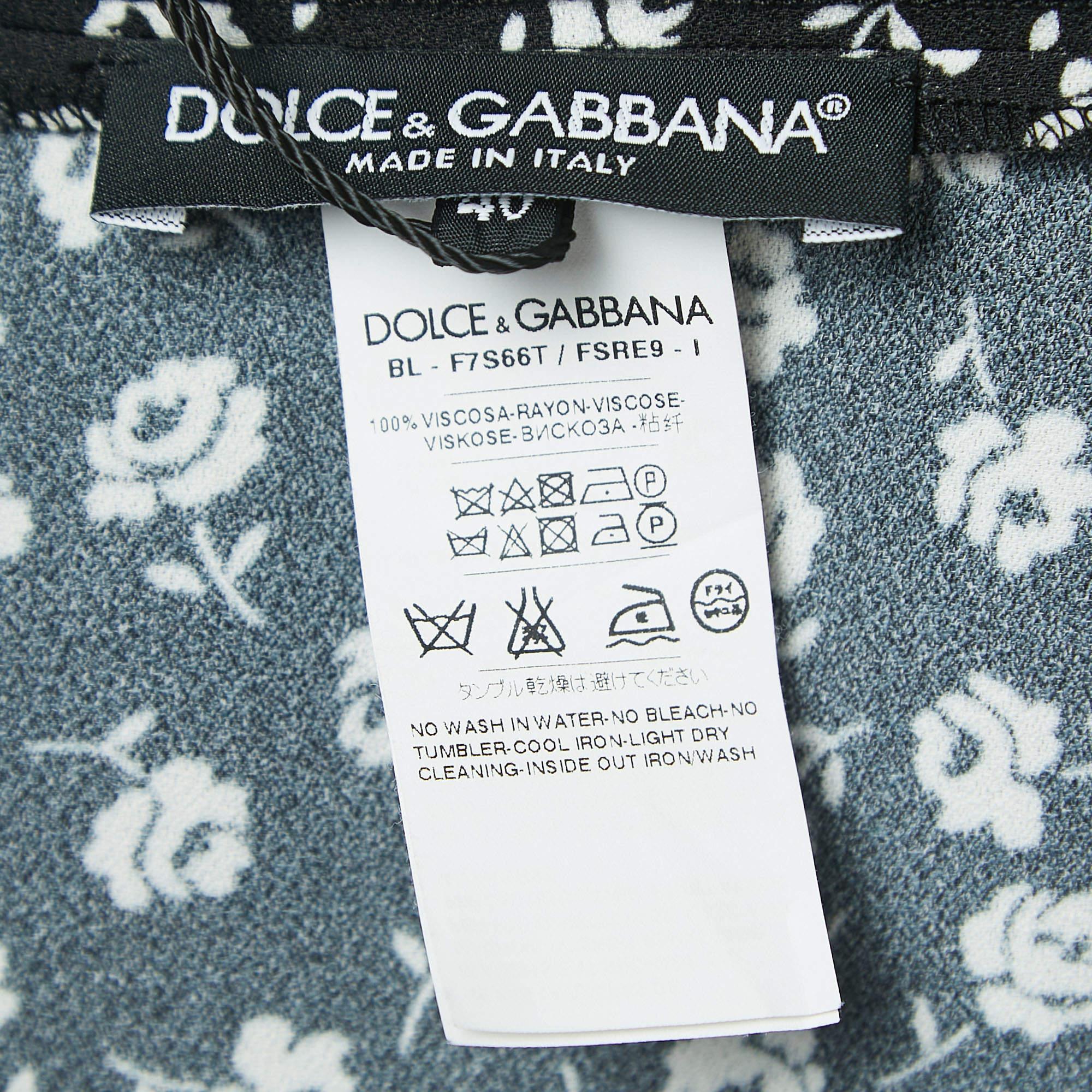 Dolce & Gabbana Black Floral Print Crepe Boxy Fit Blouse S In New Condition In Dubai, Al Qouz 2