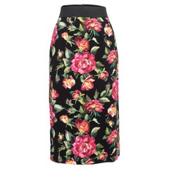 Dolce & Gabbana Black Floral Print Crepe Cady Pencil Skirt M