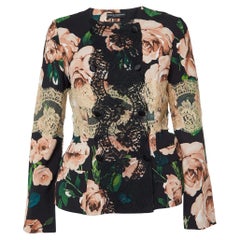 Dolce 
Gabbana Black Floral Print Crepe 
Lace Trim Jacket M