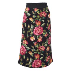 Dolce & Gabbana Black Floral Print Crepe Pencil Skirt L