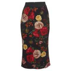 Dolce & Gabbana Black Floral Print Crepe Pencil Skirt XS