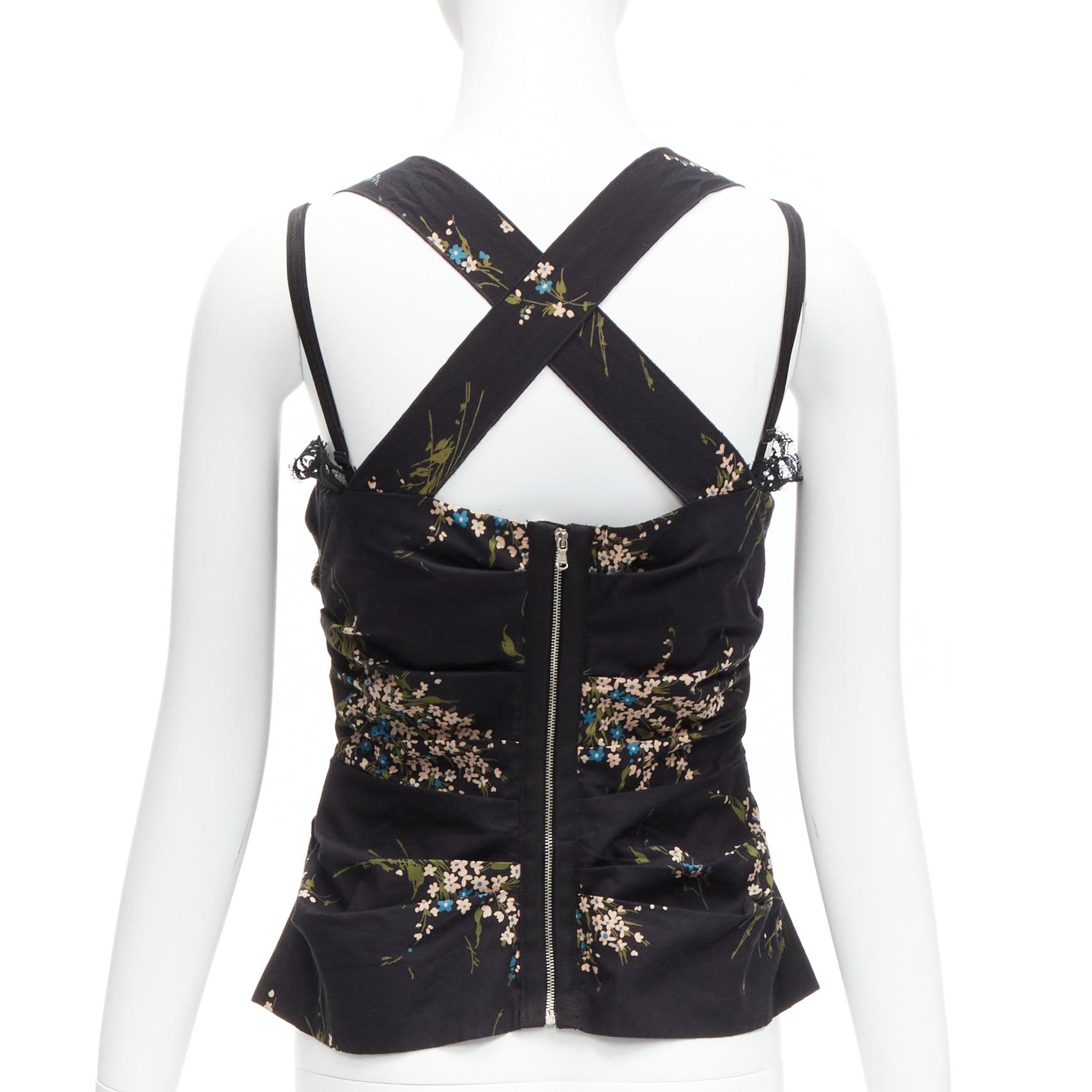 DOLCE GABBANA black floral print cross back lace trim corset top IT42 M
Reference: TGAS/D00410
Brand: Dolce Gabbana
Designer: Domenico Dolce and Stefano Gabbana
Material: Cotton
Color: Black, Multicolour
Pattern: Floral
Closure: Zip
Lining: Black