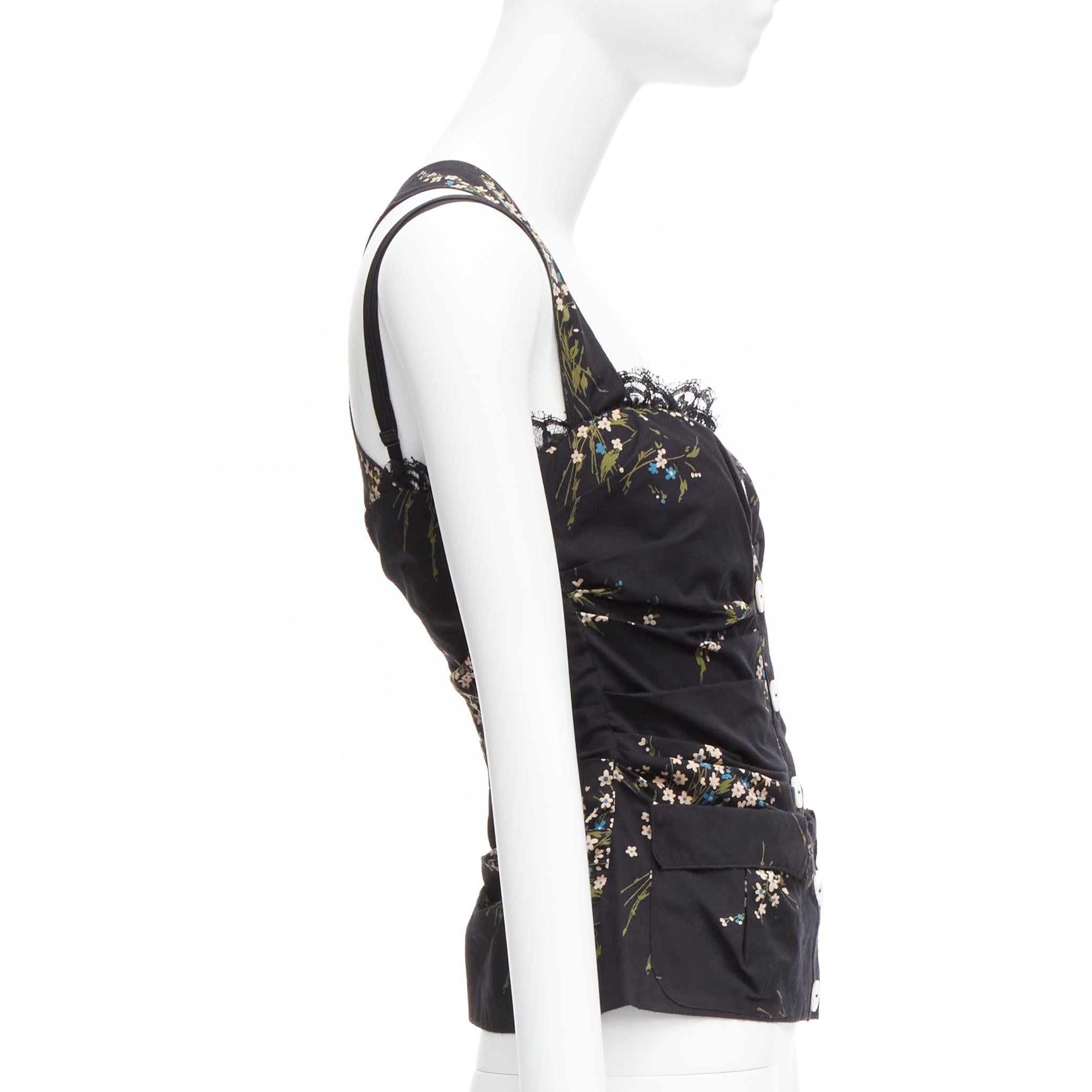 DOLCE GABBANA top corsé negro con estampado floral y espalda cruzada de encaje IT42 M en Excelente estado para la venta en Hong Kong, NT