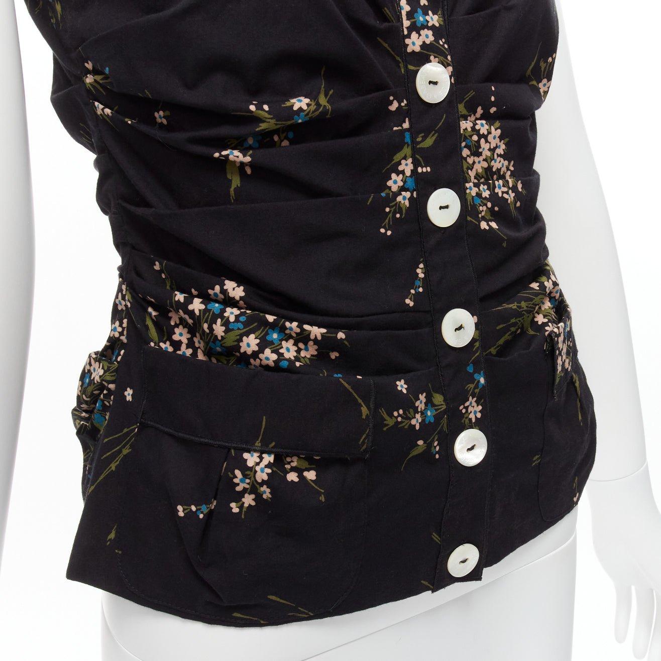 DOLCE GABBANA top corsé negro con estampado floral y espalda cruzada de encaje IT42 M en venta 2