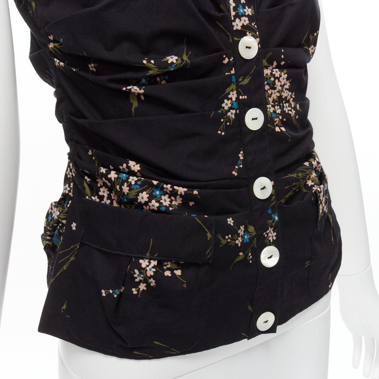DOLCE GABBANA black floral print cross back lace trim corset top IT42 M For Sale 2