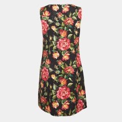 Dolce & Gabbana Black Floral Print Jacquard Mini Dress S